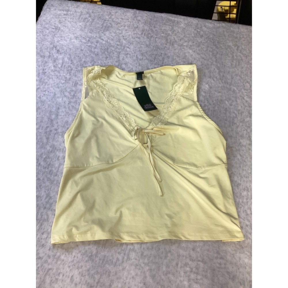 Wild Fable Light Yellow Lace Trim V-Neck Tie Front Sleeveless Tank Top Large NEW